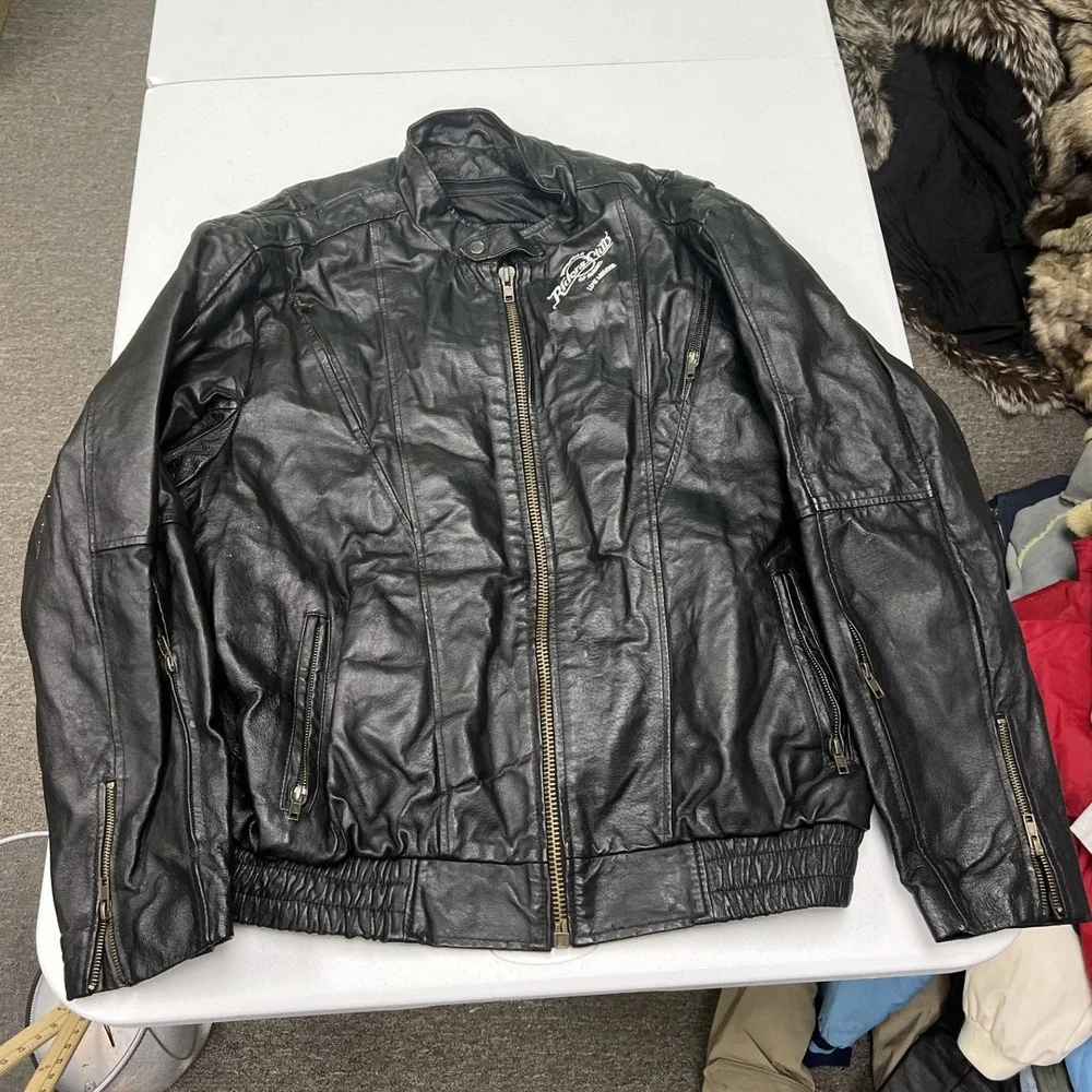 Riders Club Leather Jacket Mens XL Black Biker Moto Embroidered Patch C2